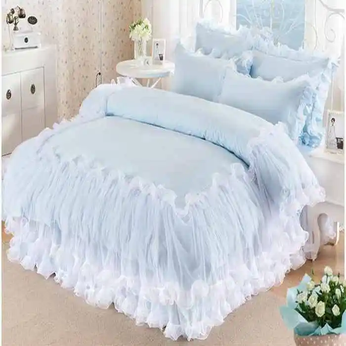 بلون الدانتيل طقم سرير الملك الملكة حجم الأميرة المفرش طقم سرير الفتيات حاف الغطاء تنورة نوم سادات المنسوجات المنزلية