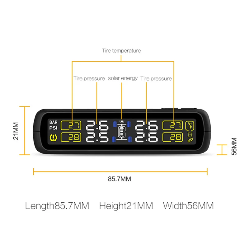 T881B TL TPMS сигнализация давления в шинах с 4 внешними датчиками и PSI BAR два оповещения
