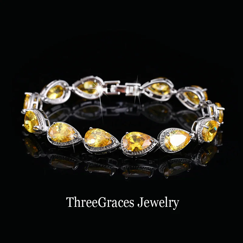 yellow ThreeGraces роскошные свадебные вечерние ювелирное изделие овальной формы полностью вокруг кубического циркония кристалл свадебные браслеты для невест BR017 - Окраска металла: yellow