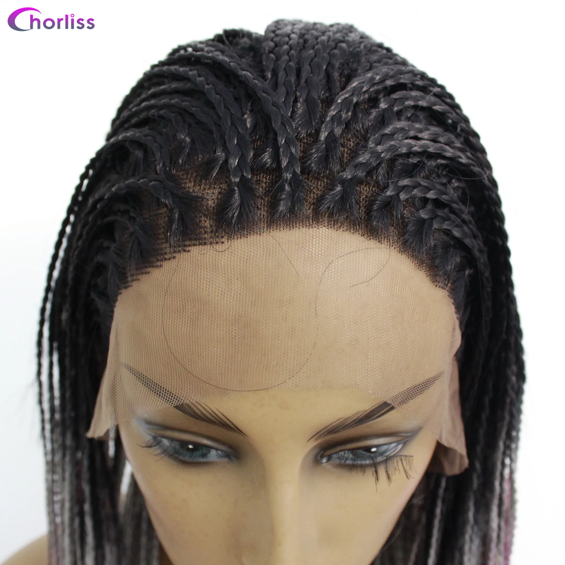 Long Braided Box Braids Wig Ombre Synthetic Lace Front Wig For Women Chorliss Hand Made Black Cosplay Wig Heat Resistant Wigs