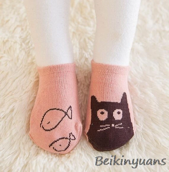 Pink kitten Весной и летом и Летний хлопок мультфильм Нескользящие Детские носки носки-башмачки Нескользящие клей пола Детские носочки - Цвет: Pink kitten
