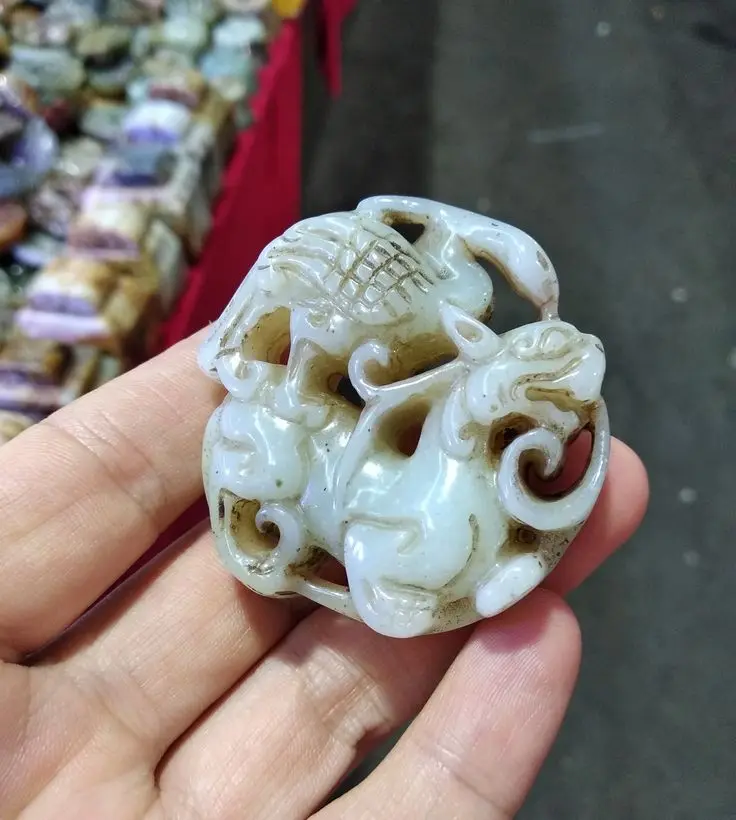 Винтажный кулон с нефритовым Foo Dog jadeite Carven Lucky Crane Amulet ожерельем из бисера | Дом и