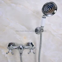 modern chrome wall mounted bathroom faucet bath tub mixer tap with ceramic handle hand shower head shower faucet sets bna277