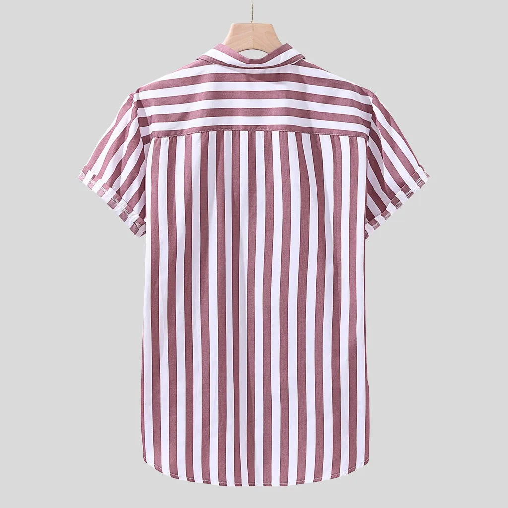 Летняя мужская рубашка chemise, свободные рубашки с короткими рукавами, полосатая Льняная блуза с принтом и карманами, Мужская гавайская рубашка, уличная рубашка camiseta