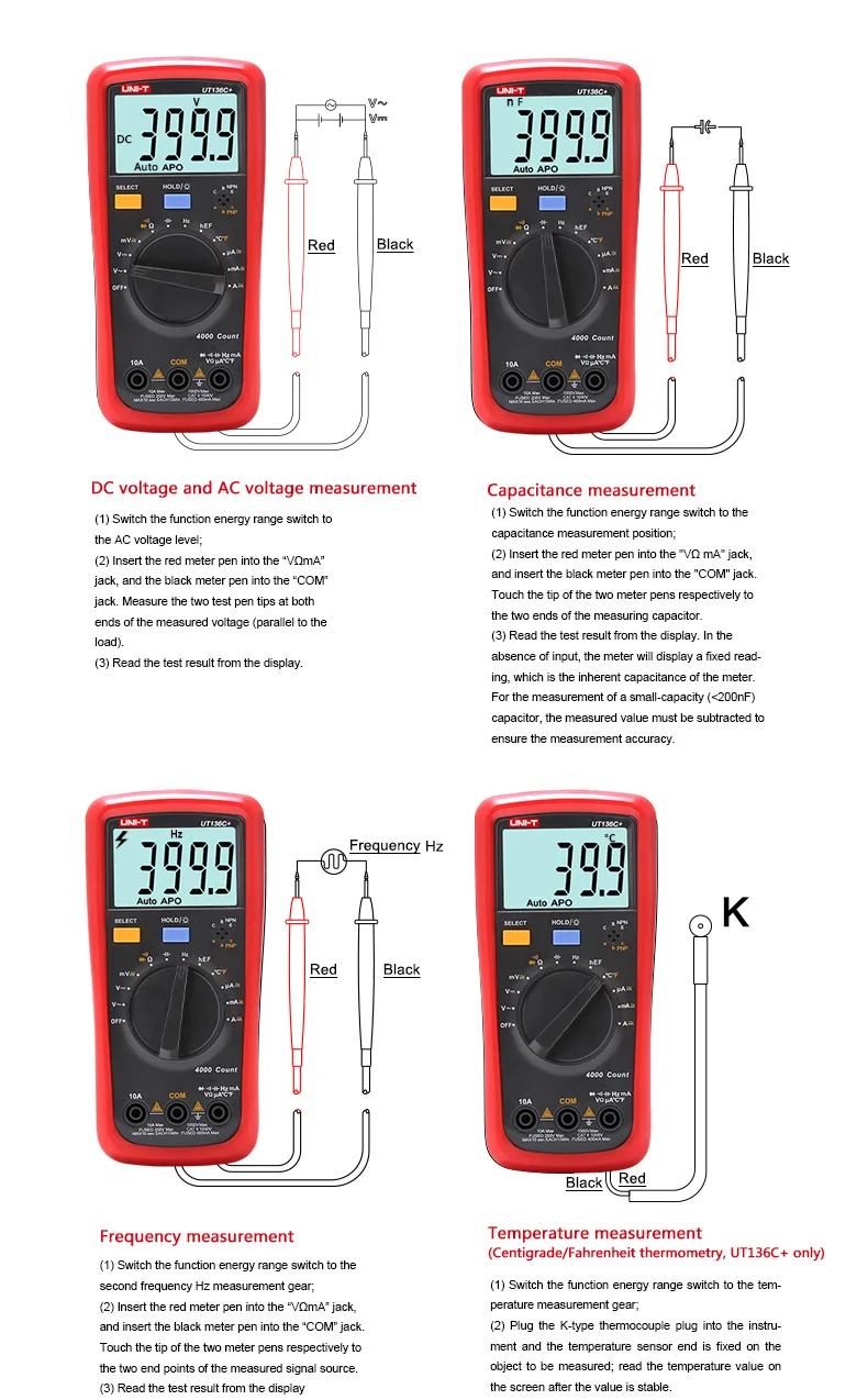 UNI-T UT136B+ UT136C+ мини Ручной цифровой мультиметр Авто Диапазон AC DC Напряжение Ток Ом диод крышка Гц тестер Диод мультиметр