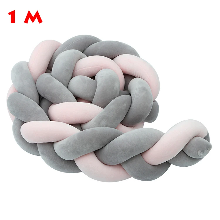 1 M Gray pink 1 шт., 1 м/2 м/3M, бампер для новорожденной кроватки, бампер с узлом для новорожденной кровати, длинная плетеная Подушка с узлом, детская кроватка, декор для детской комнаты - Цвет: 1 M Gray pink