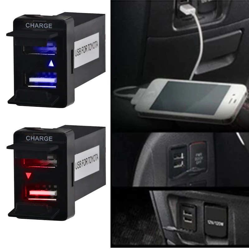 

Двойной USB аудио-порт зарядного устройства, интерфейс для Toyota с отверстием для выключателя автомобиля, зарядка с аудиопортом, Лидер продаж