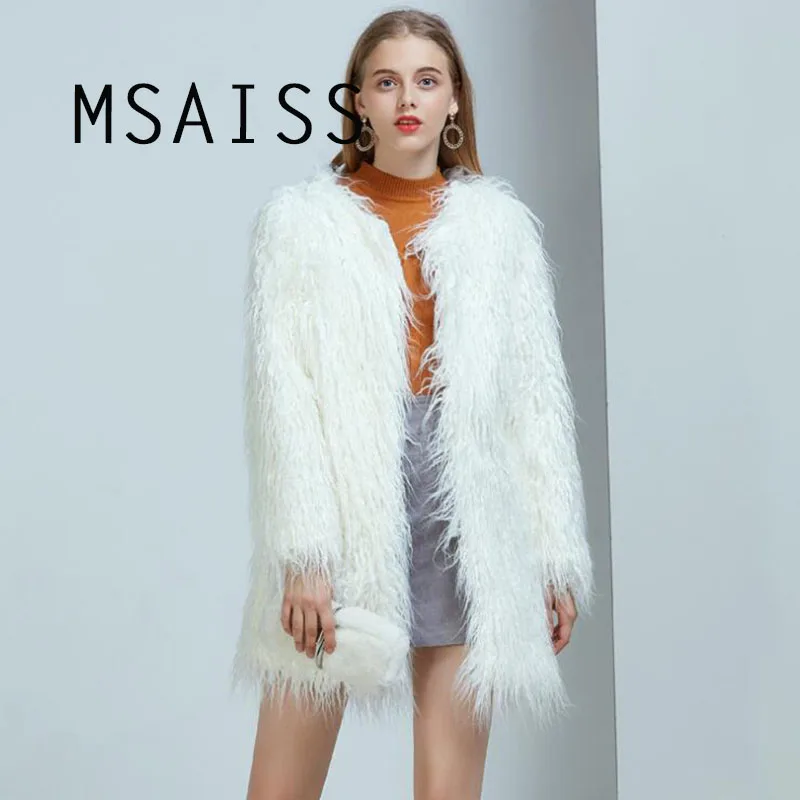 MSAISS 2018 Модное Элегантное длинное пальто из искусственного меха шикарная