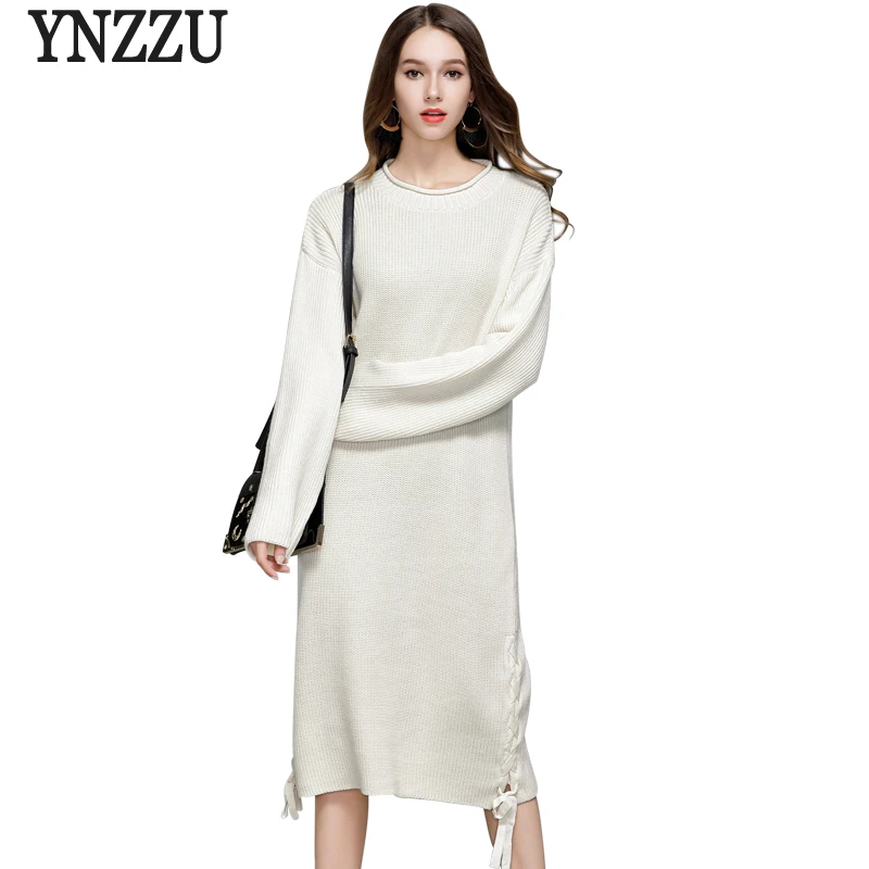 Женское вязаное платье YNZZU повседневное шерстяное платье-свитер свободного