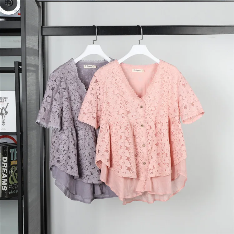 Летние кружевные открытые блузки для верхней одежды больших размеров женские