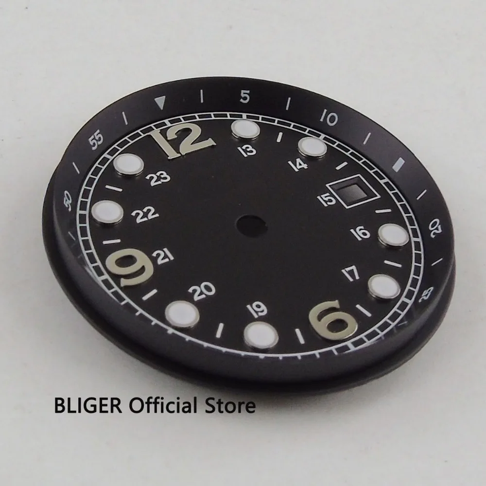 Черный стерильный циферблат 33 мм светящиеся знаки для часов ETA 2824 2836 MIYOTA 8215 8205