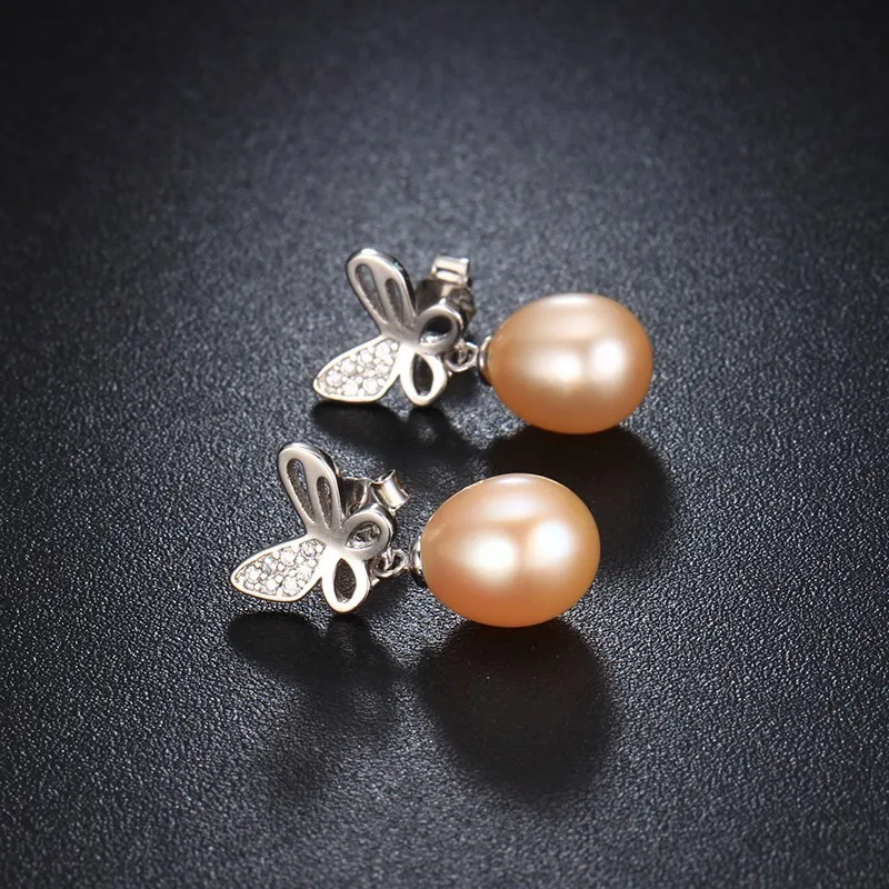 HENGSHENG Natural New Black Pearl Drop Earring Real 925 Sterling Silver Women Butterfly Earrings Fine Jewelry Gift Box 2018 | Украшения и