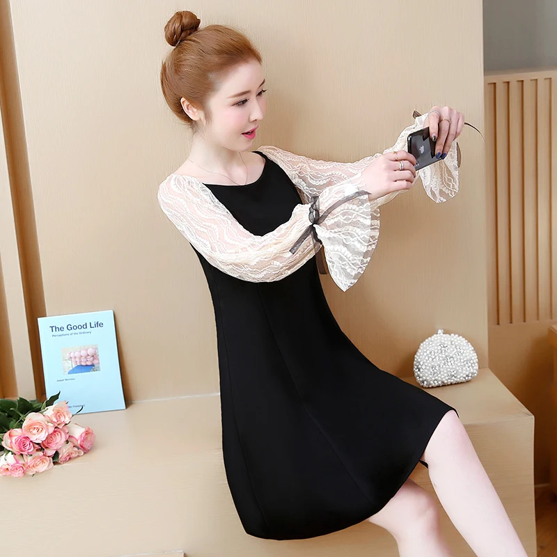 5XL кружевное платье женское 2019 весеннее Новое Женское с длинным рукавом и круглым