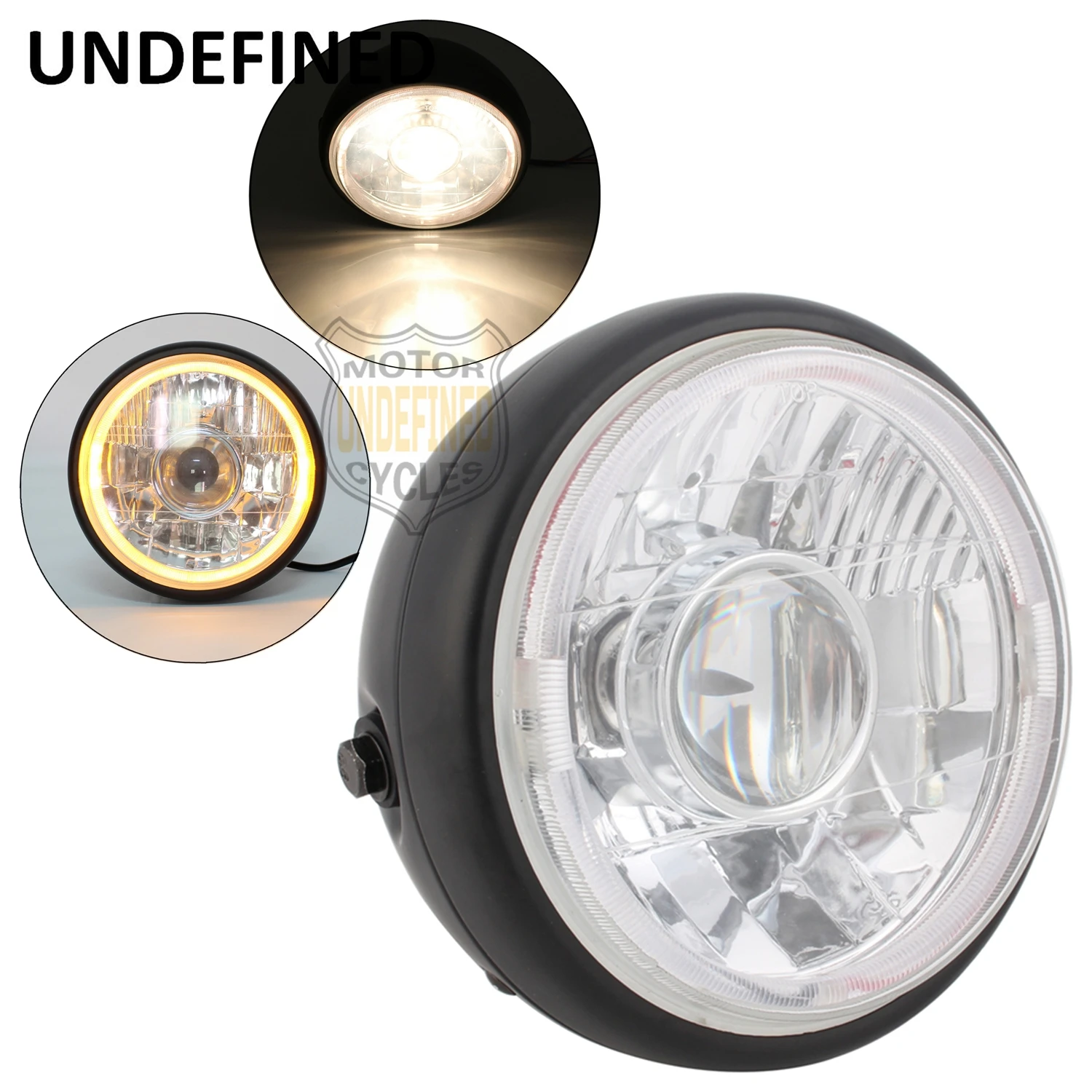 

Motorcycle 7 1/2" Headlight Running Headlamp Amber Halo Ring Hi/Lo Beam For Harley Yamaha Dyna Roadking Bobber Choppe Cafe Racer