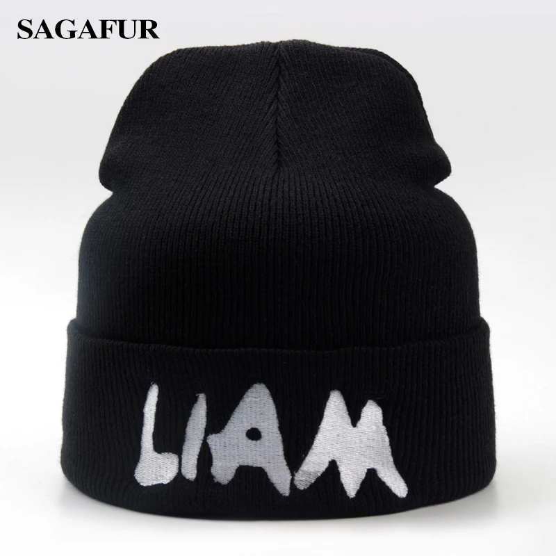 Acrylic Hip Hop Beanies Men Embroidery LIAM Black Caps Autumn Knitted Hat Outdoor Skiing Women's Winter Skullies Gorros | Аксессуары