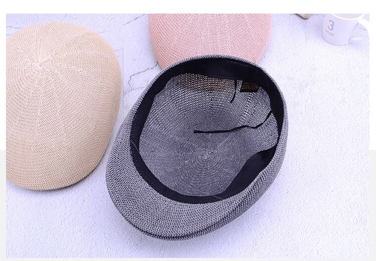 Новая мода лето женский берет шляпа Британский Повседневный кепки Gorras льняные солнцезащитные очки мужской солнцезащитный козырек дышащий соломенный берет кость