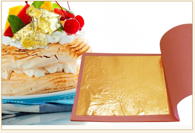 10 шт. 8x8 см 24 Кпродукты питания съедобные, сусальное золото один буклет, пищевое золото, мороженое шоколад, суши и напитки