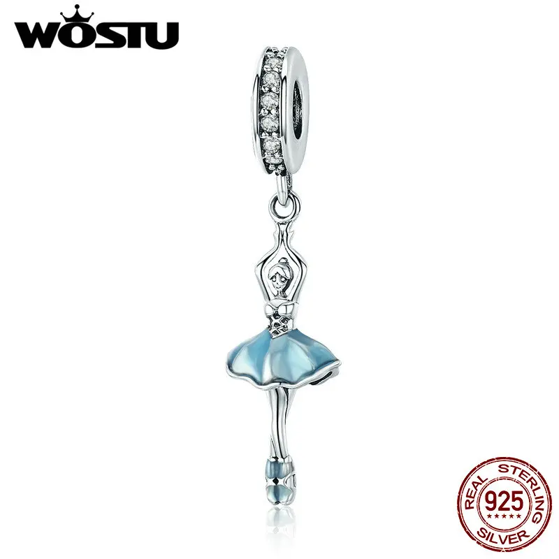 WOSTU, новая мода, 925 пробы, серебряный, балетный, для девочек, балетный, ангел, подвеска, шарм, подходит для оригинальных бусин, браслет, сделай сам, ювелирное изделие, подарок CQC514