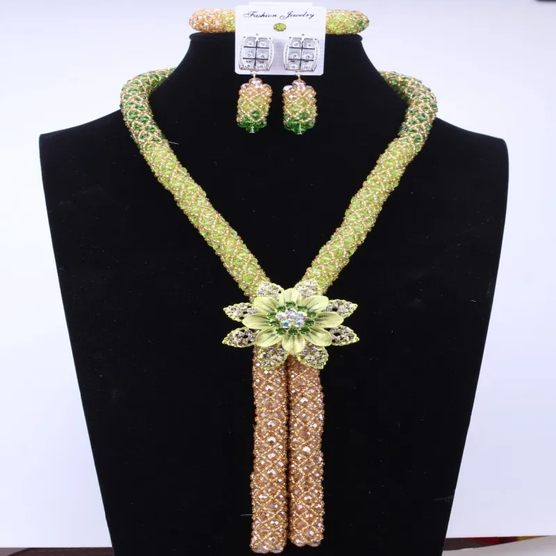 Золото и Sage африканские Коренастый Бусы Ювелирные наборы мода в нигерийском