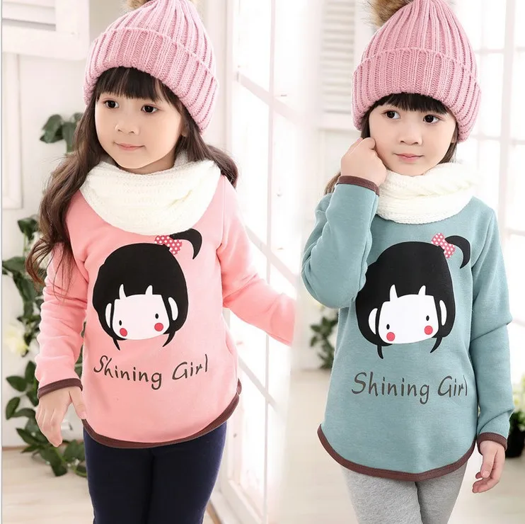 

2019 Korean winter sweatshirts girls thickening kids hoodies children primer shirt Cotton Cashmere Wool pullover baby