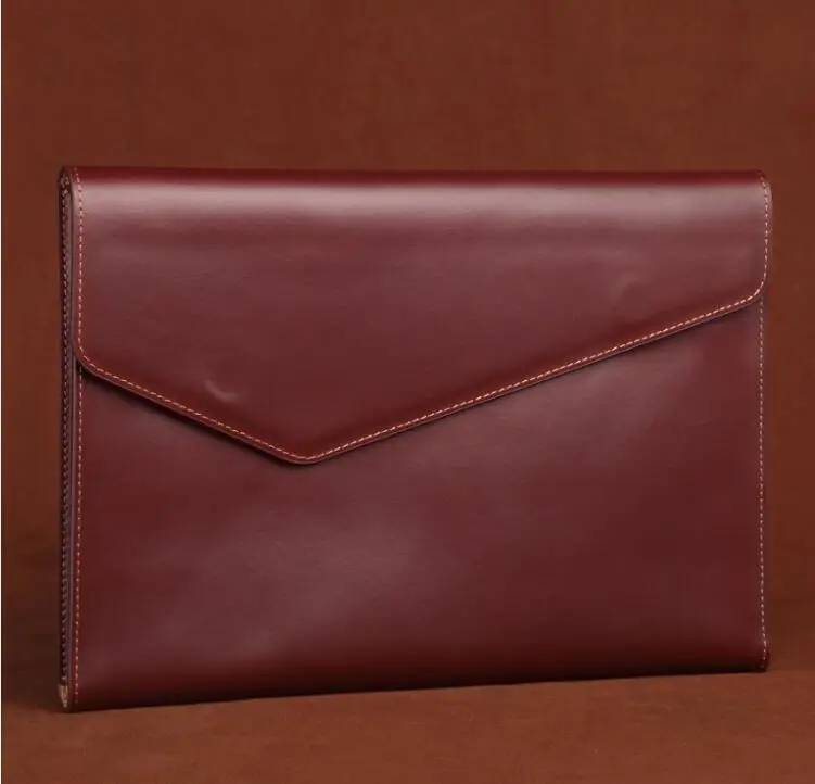 wine red Бизнес-Документ формата А4 из воловьей кожи в ретро-стиле, сумка-портфель, папка для записей, большая емкость, ручная сумка для менеджера по захвату - Цвет: wine red
