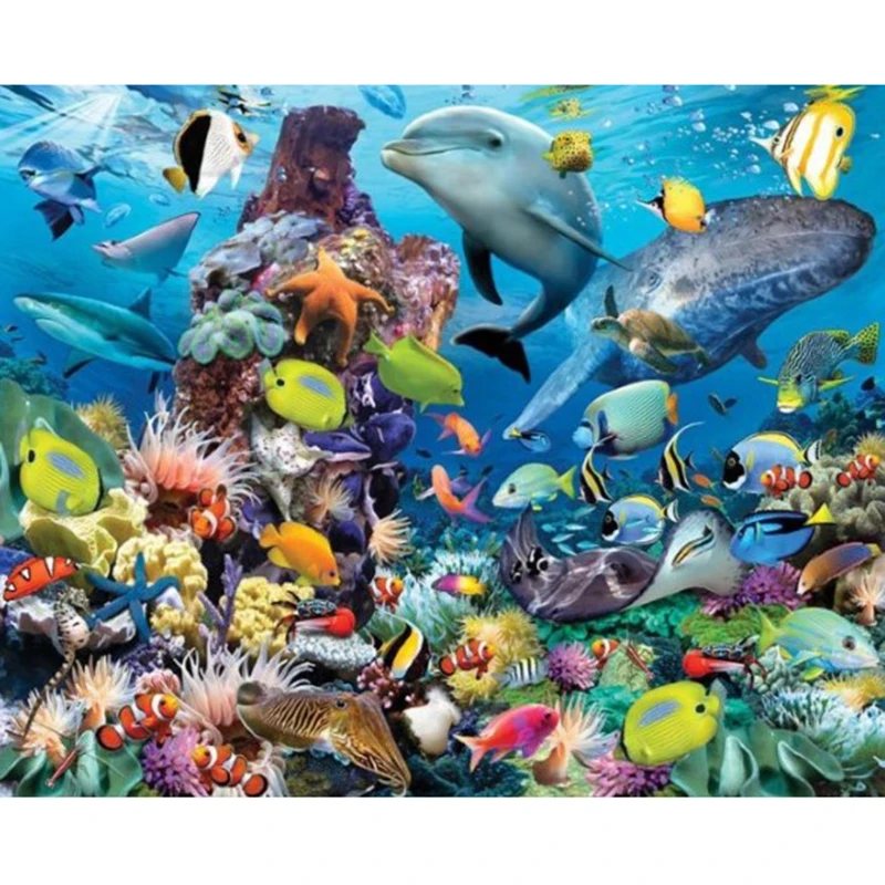 5d underwater world diamond full drill pearl embroidery landscape painting cross stitch mosaic Home Decoration | Дом и сад