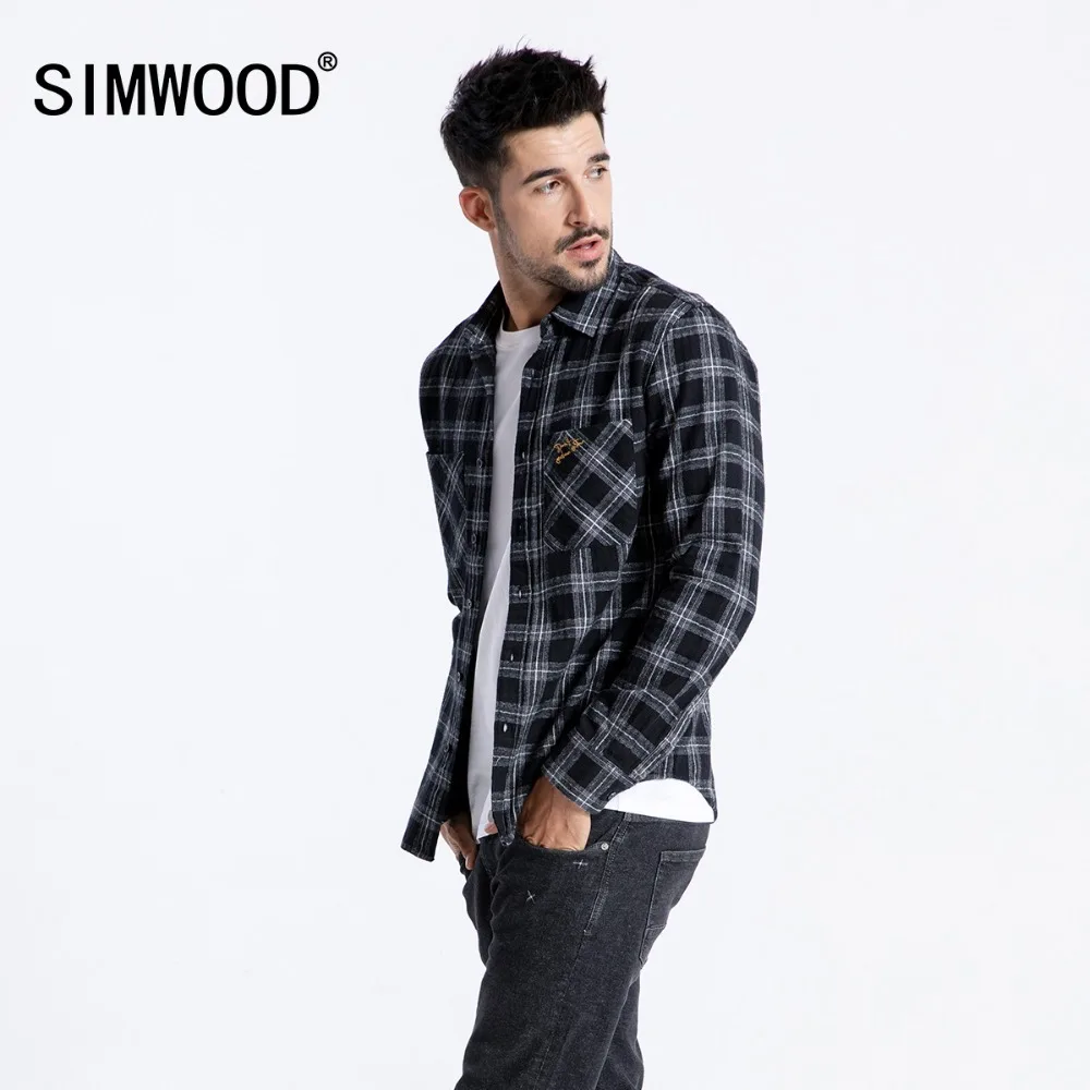 SIMWOOD 2019 рубашки домашние муж. для мужчин Slim Fit Мода Рубашка в клетку мужской