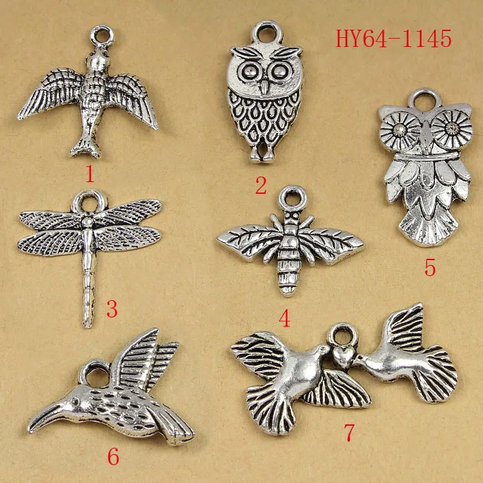 64 1145 античный посеребренный цинковый сплав сова Стрекоза пчела голубь птица