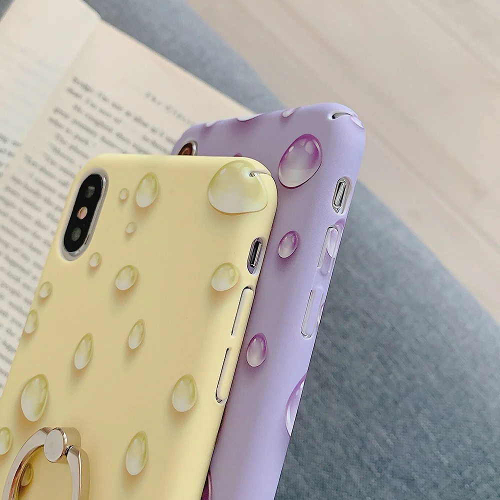 Boucho Hard PC Ring Grip Case For iphone XS MAX XR X 8plus 7 8 6 6s plus Water drops Pattern Phone Holder Cover |