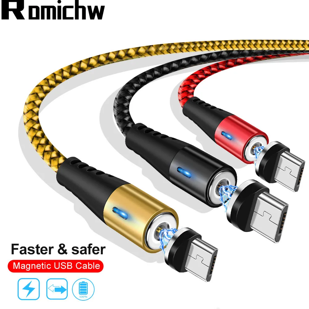 Магнитный Micro USB кабель ROMICHW для быстрой зарядки samsung Xiaomi huawei зарядный передачи