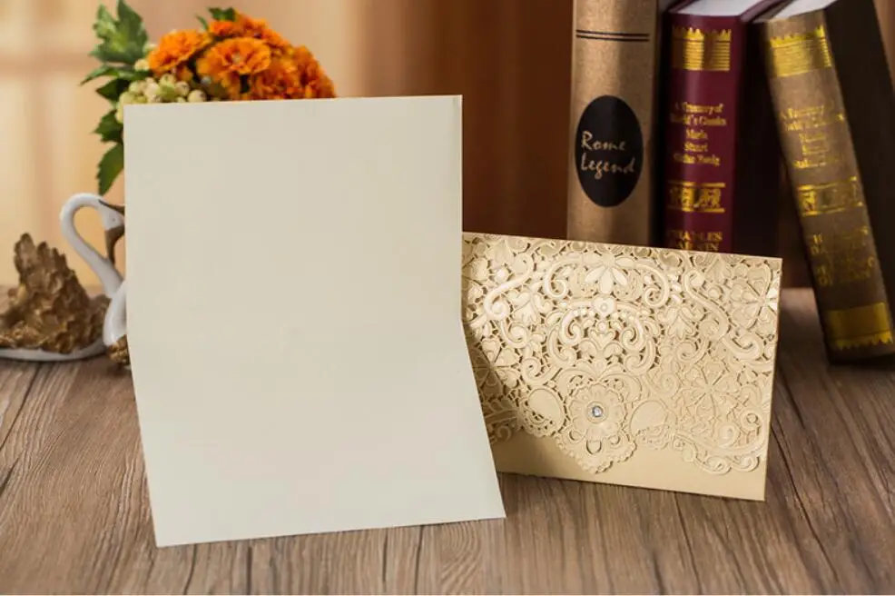 Лазерная резка под заказ Цветочная Золотая Свадебная вечеринка пригласительная