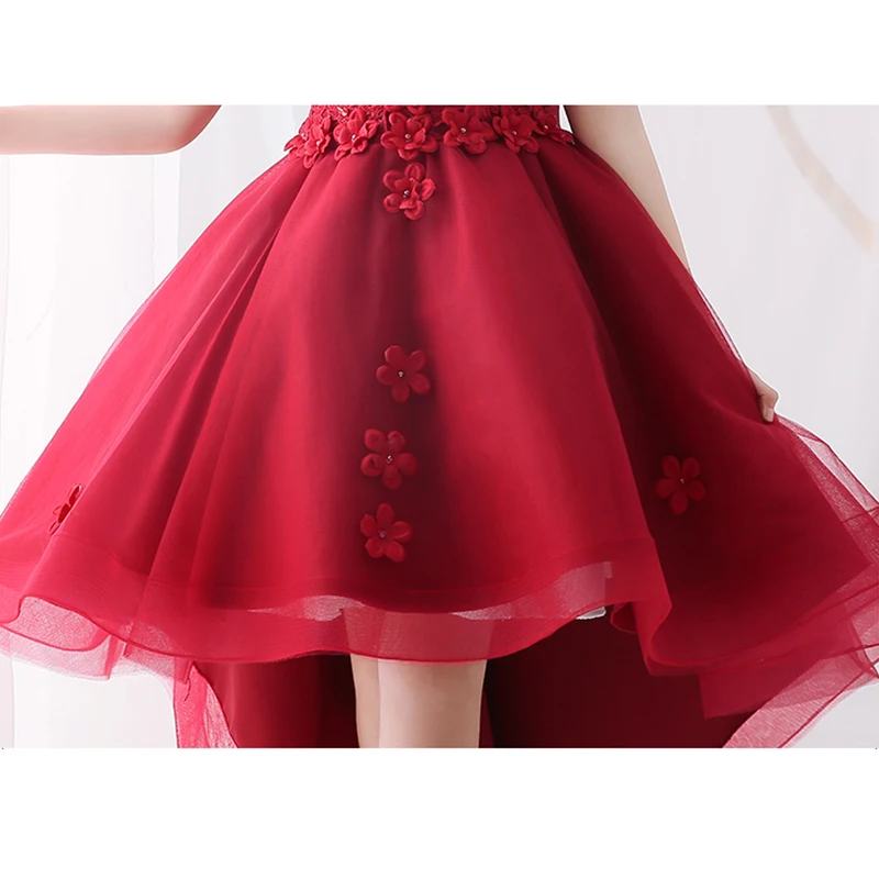 

Wine Red Flower Girl Dresses for Wedding Princess Girls Prom Gowns Short Front Long Back Kids Pageant Dress for Birthday Costume