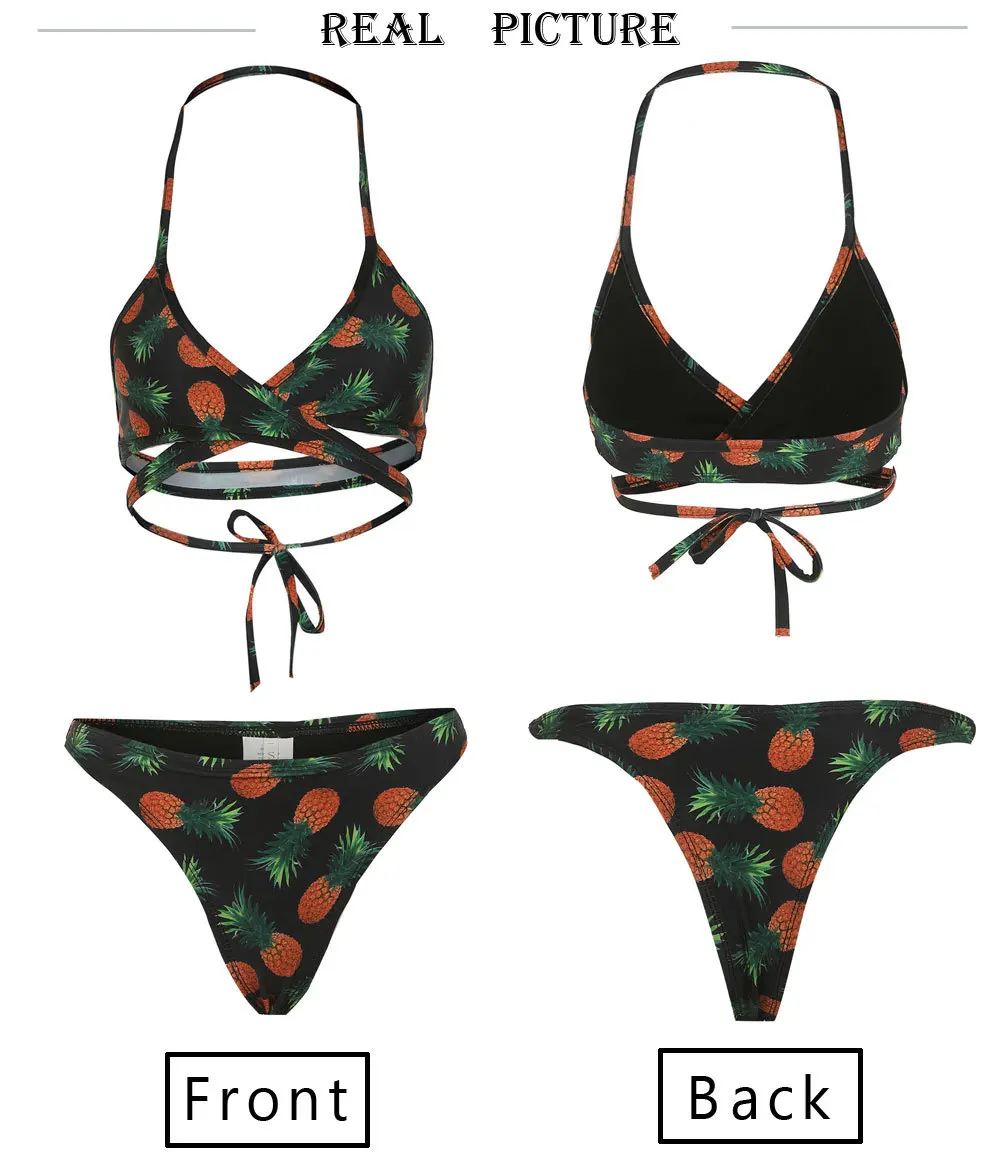 Новинка, Женский комплект бикини с рисунком ананаса, женский купальник с пуш-ап бюстгальтером, купальники с подкладкой, бразильские бандажные купальники, 3 цвета