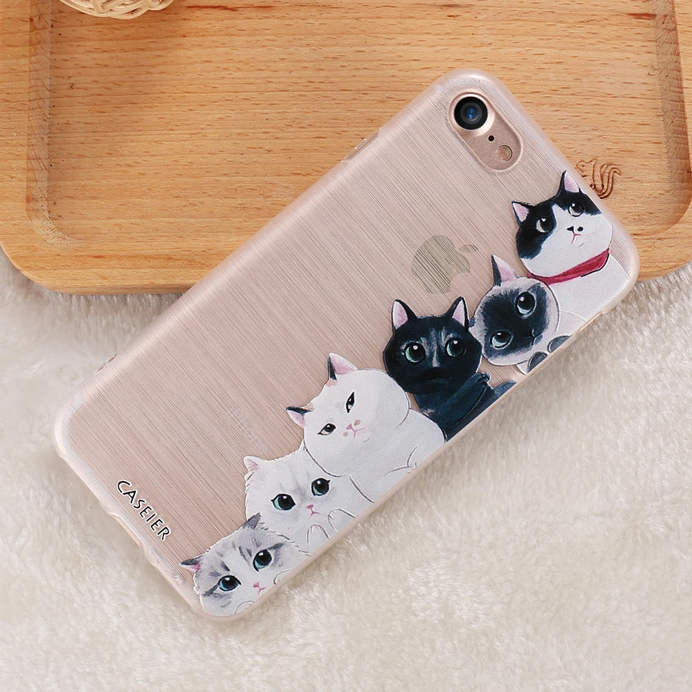 Чехол для телефона CASEIER с рисунком кота iPhone X 6 6S 7 8 Plus мягкий силиконовый чехол 5 5S SE
