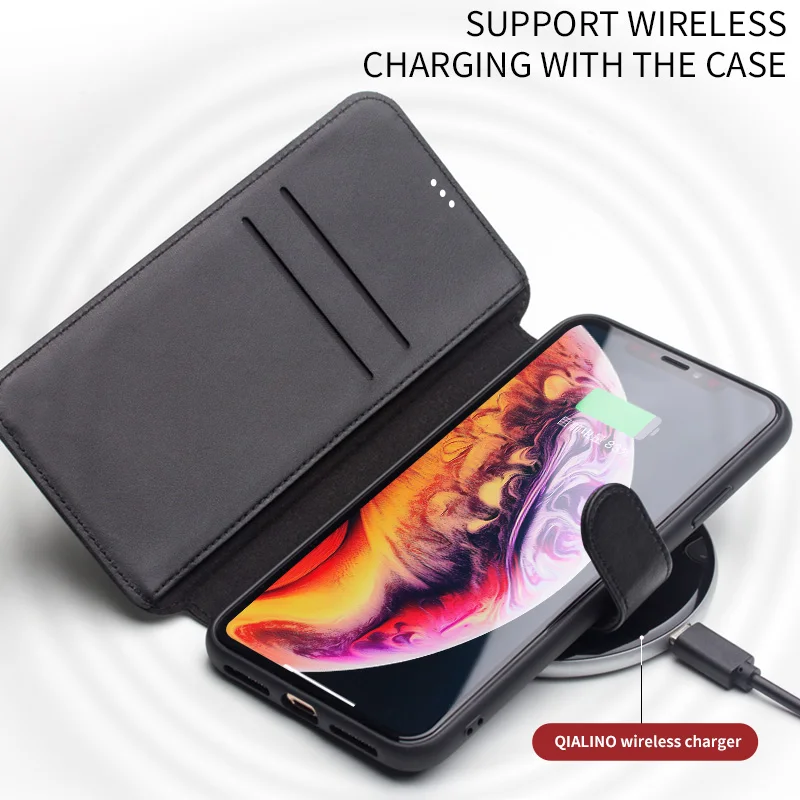 Стильный флип чехол QIALINO из натуральной кожи для iPhone X/XS/XR Max телефона ручной