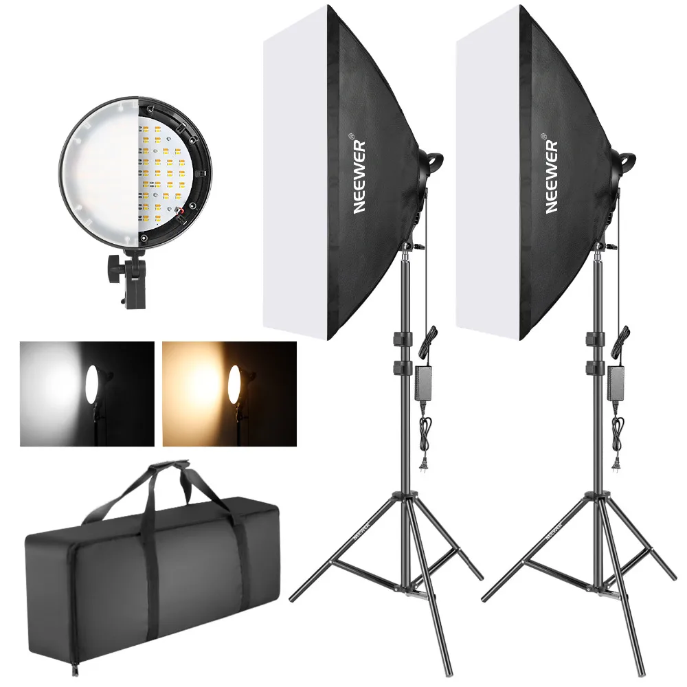 

Neewer Photography Bi-color Dimmable LED Softbox Lighting Kit:20x27 inches Studio Softbox 45W Dimmable LED Light Head 2 Color
