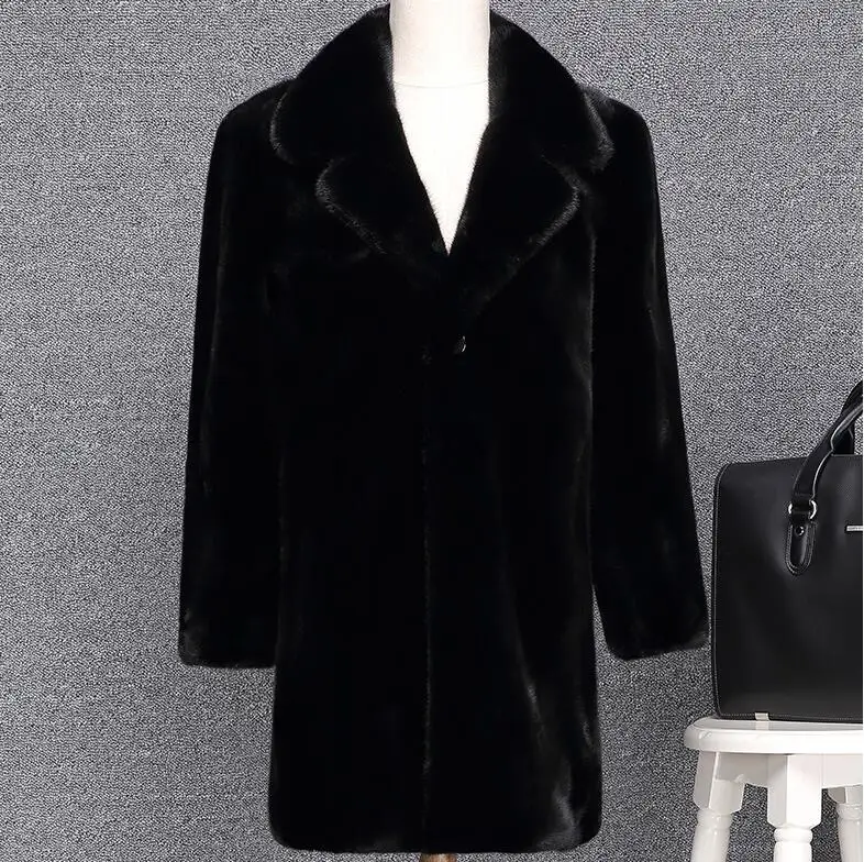 

Faux mink leather jacket mens winter thicken warm fur leather coat men loose jackets jaqueta de couro fashion black M - 3XL