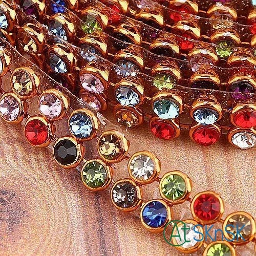 

30yards 2 Strip 3mm mixed Iron on hot fix crystal rope reel chain gold edge ribbon DIY sewing for wedding dress glass beads lace