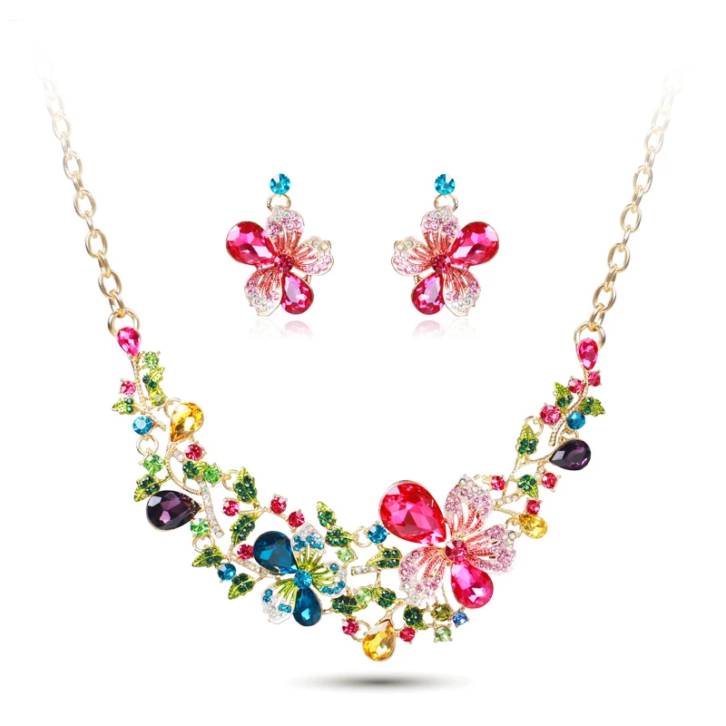 Роскошные наборы свадебных украшений хрустальные стразы вечерние в форме цветка