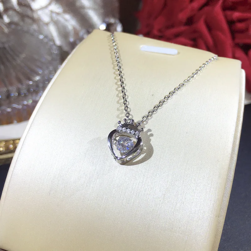 

Hot Selling All Matching 925 Sterling Silver Heart Crown Pendant Simple Designer Trendy Women Necklace Elegant Gift For Girls