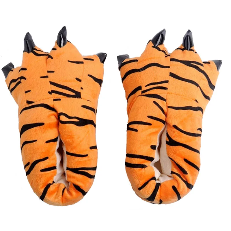 tiger slippers Мягкие тапочки унисекс в виде лап животного; вечерние тапочки с коготками для костюмированной вечеринки; зимние теплые домашние Тапочки - Цвет: tiger slippers