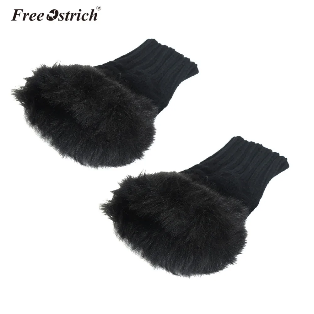 Перчатки Free Ostrich Для женщин зимние Обувь на теплом меху Перчатки Варежки Ганц Femme Девушка наручные с открытыми пальцами обувь на платформе из искусственного кроличьего A3120 - Цвет: Черный