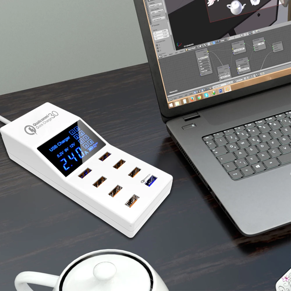 Quick Charge 3 0 QC Smart USB Зарядное устройство 8 Порты и разъёмы светодио дный Дисплей