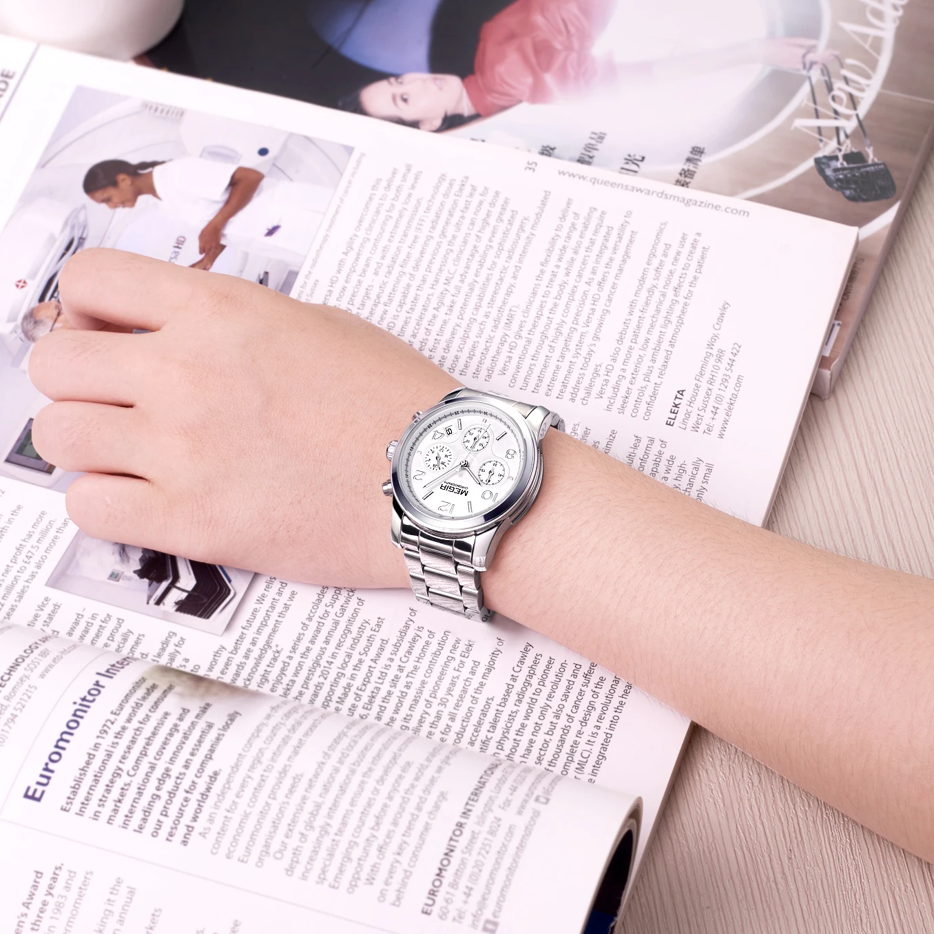 Megir женские часы водонепроницаемые с хронографом кварцевые для девушек