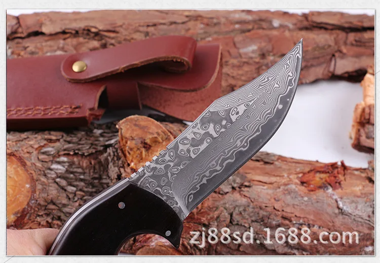 Кованый прямой нож из дамасской стали высокого качества охотничий для