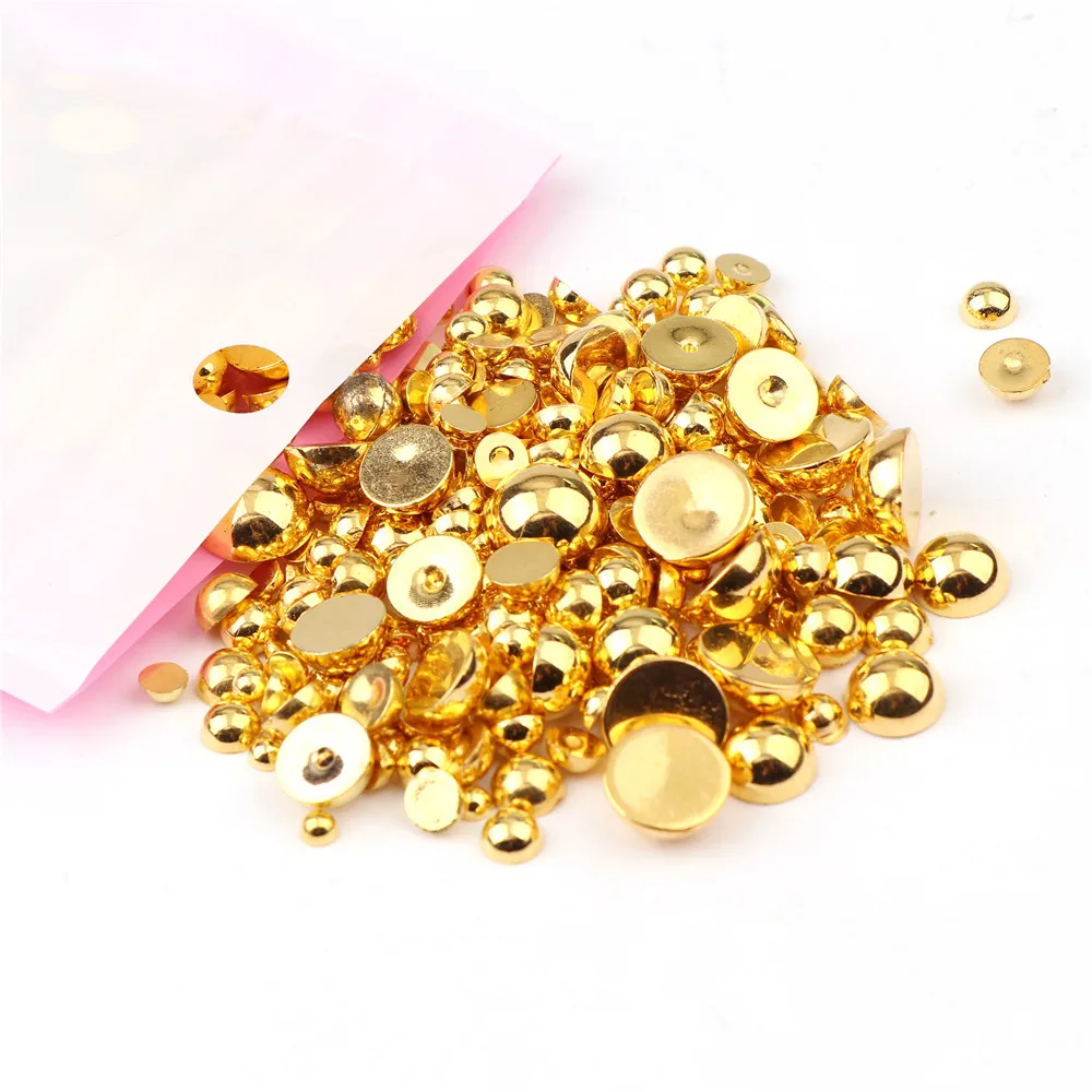 Блестящие золотые полукруглые бусины разных размеров 30 г/пакет 3-10 мм около 600 шт.