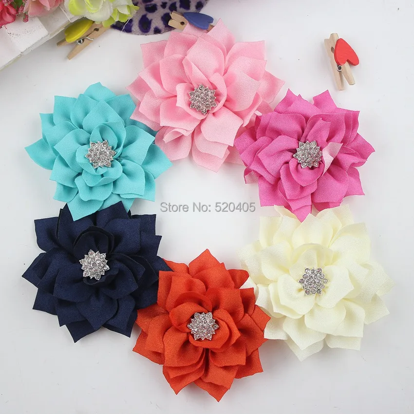 

Double-deck fabric flowers with Rhinestone center ballerina ruffle flower for headbands shoes Flowers 50PCS hair acessoriese