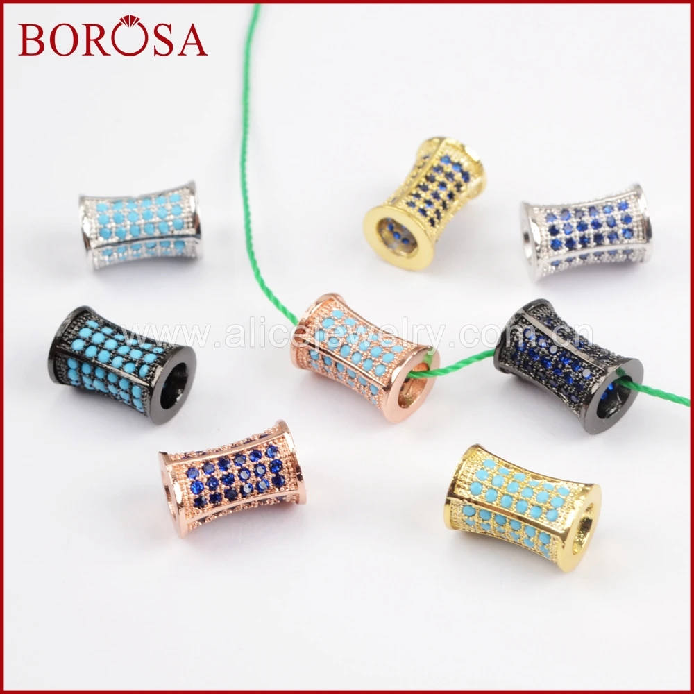 BOROSA 10 шт. микро проложить CZ синий циркон Форма трубки медные бусины ювелирные