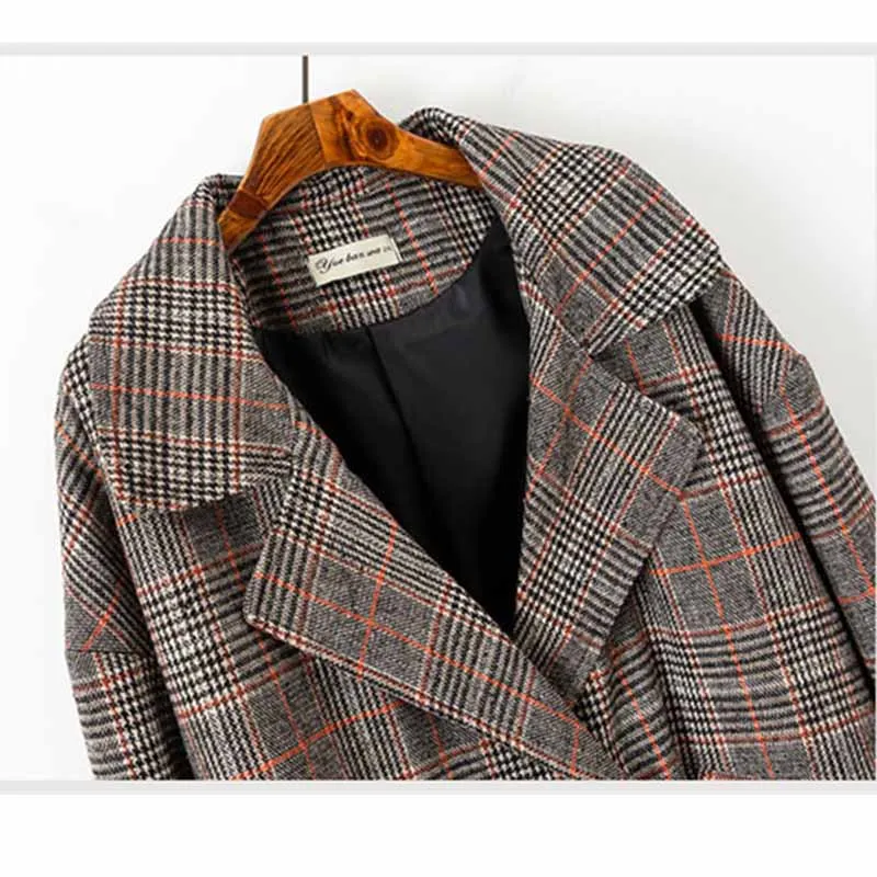 Большие размеры, XXL-5XL, Осень-зима, Женские клетчатые блейзеры, куртка, свободная верхняя одежда, Женские повседневные топы, клетчатый костюм, пальто, большой размер, G227