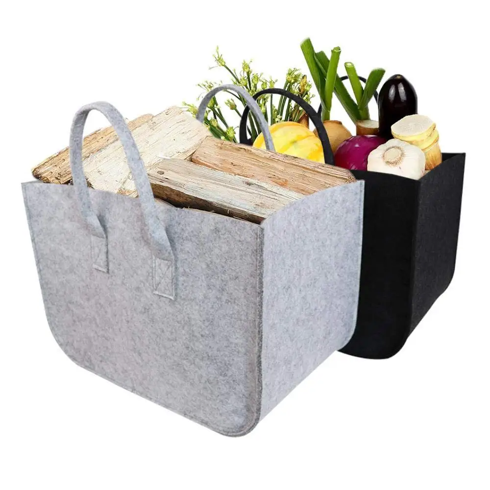 Large Firewood Basket,Storage Felt Shopping Basket Cloths Bag,Laundry Hamper Baskets with Handle for Carry Wood,Toys,Go Shopping